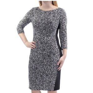 Ralph Lauren Classy Black & White Colorblock Ruched Dress Size 10 Stretch Sheath